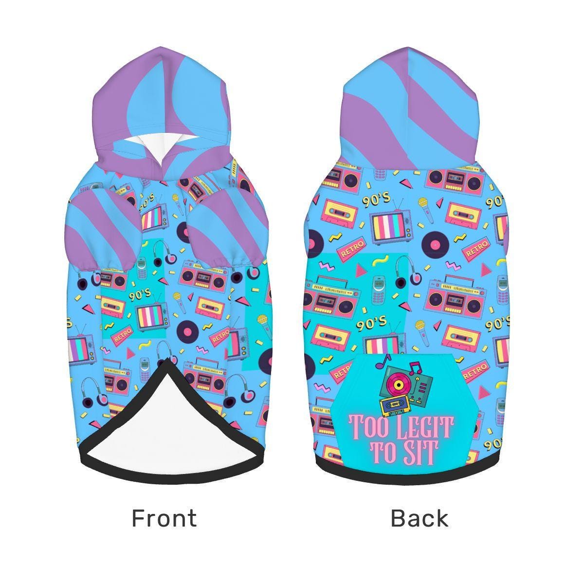 80s Mix Tape Inspired Dog Hoodie, Too Legit to Sit Pet Sweatshirt, Can Order Human Hoodie or Human T-shirt to Match, Dog Lovers Gift