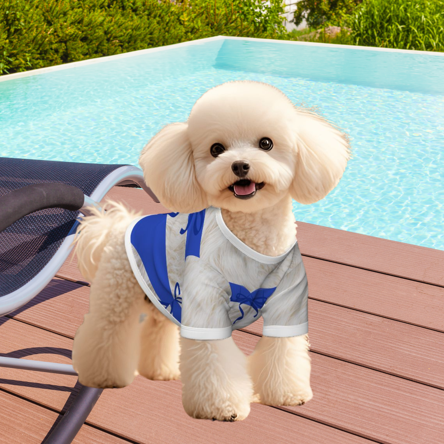 Blue One-Piece Dog Swimsuit T-shirt - Tank Top Costume Beachwear Blue Small Dog WHITE FURRY Friend