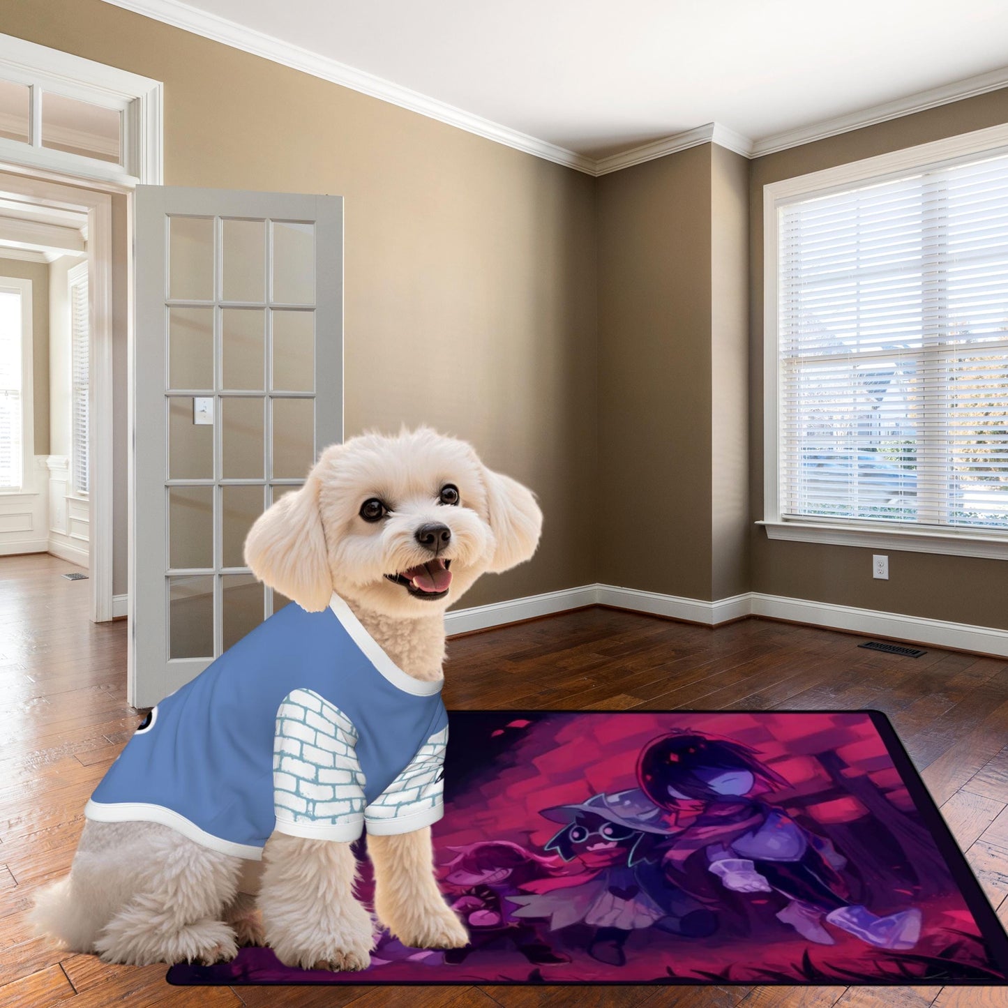 Small Dog Deltarune Shirt in Blue Graffiti Brick Design, Pet Fashion, Gamer Vibe, Anime Tee