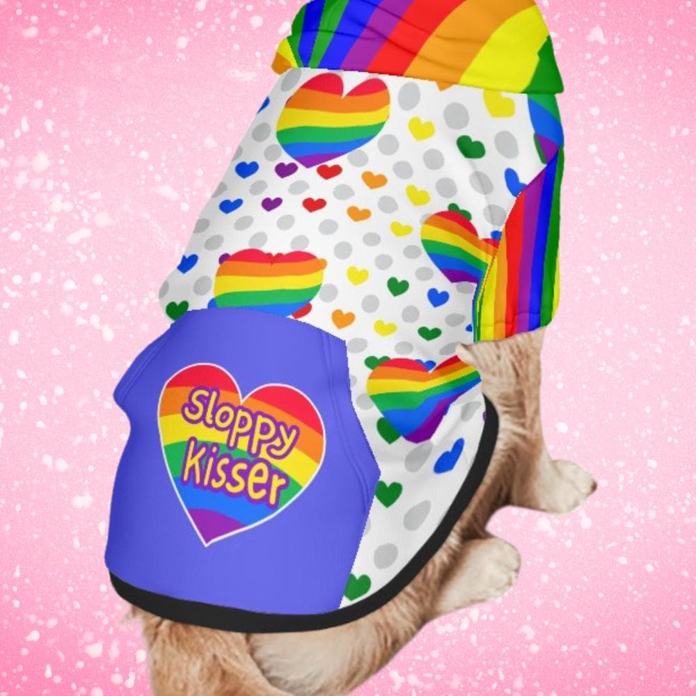 Custom Dog Hoodie with Pansexual Flag and Rainbow Hearts - Pet Pride Clothing
