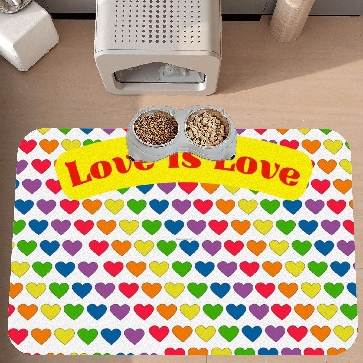 LGBTQ Pride Dog Food Mat - Rainbow Design Pet Bowl Placemat, Dog Food Matt, Keeps Kitchen Floor Clean, Catt Food Mat, Choice of 2 designs