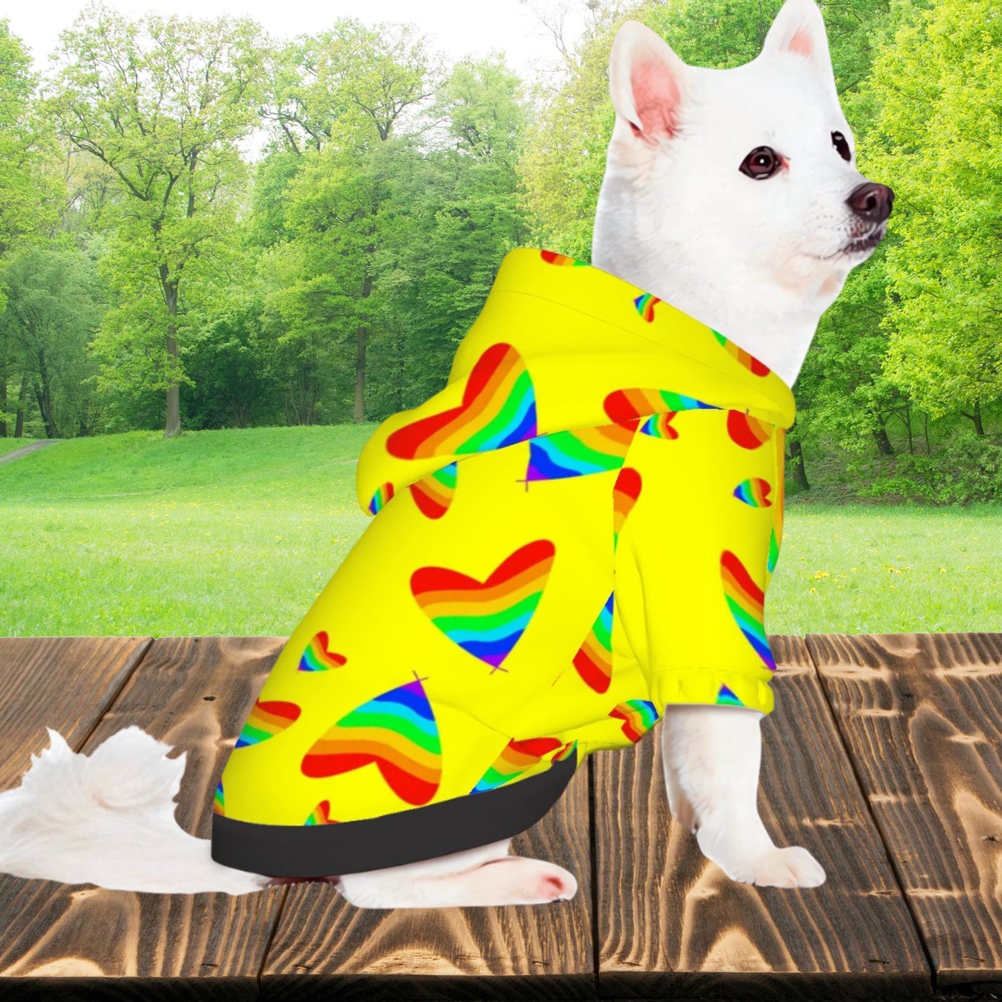 Celebrate Pride with Yellow Hearts Dog Hoodie for Small Dog, Fashionable Dog Sweater, Perfect gift for Dog Lover, Fathers Day Gift