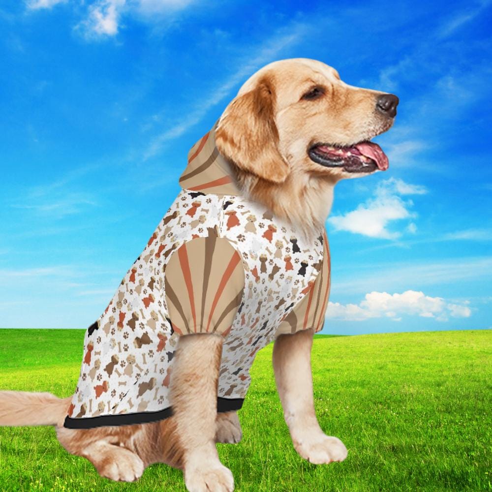 Dog Hoodie Pattern with Multiple Dogs with Flowers, I'm Here for the Treats, Statement of All Dogs Ready to go to the Park, Brown Color