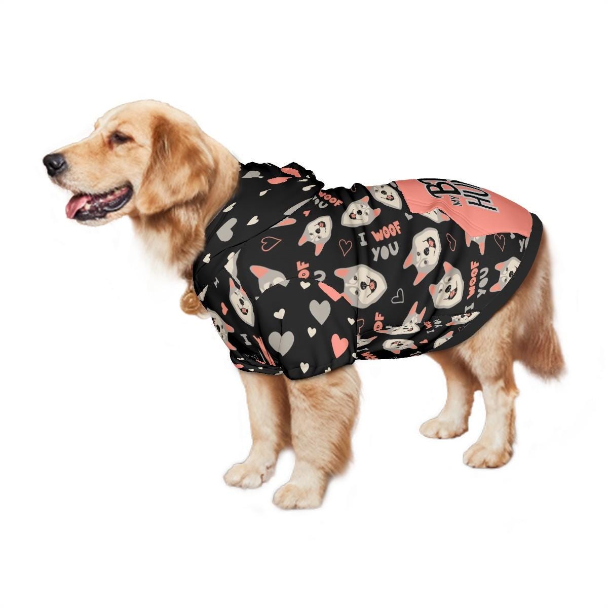 Unique Dog Hoodie with I Woof You, Perfect Gift for Your Human BFF, awesome Outfit for Trip to the Park or a Ride in the Car, great Gift