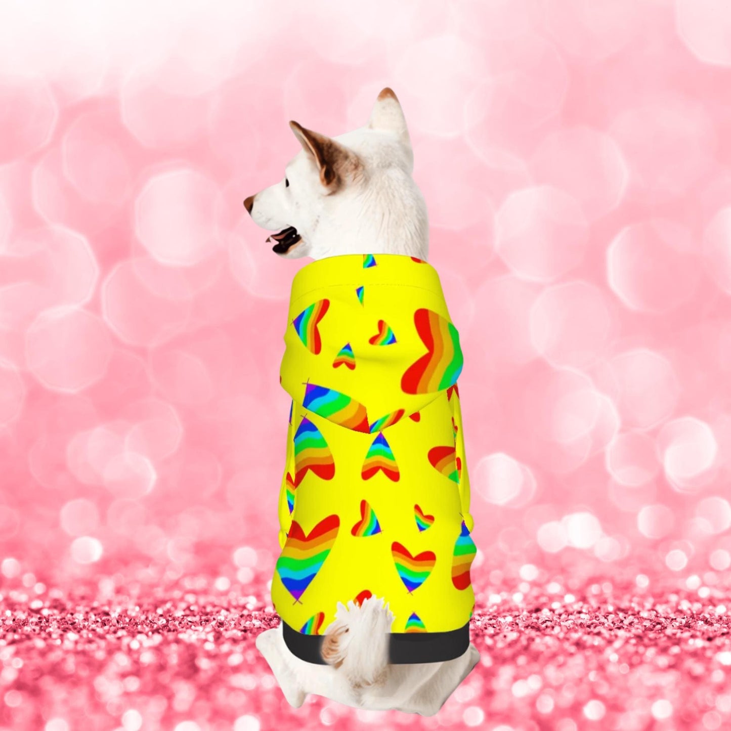 Celebrate Pride with Yellow Hearts Dog Hoodie for Small Dog, Fashionable Dog Sweater, Perfect gift for Dog Lover, Fathers Day Gift