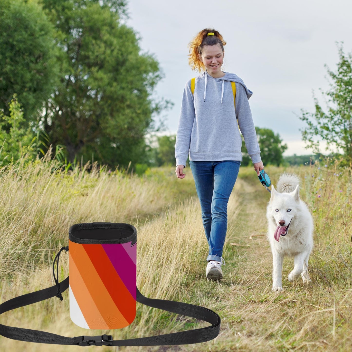 LGBTQ+ Dog Treat Bag - Proud Flat Design with I'm Proud Too, Pet Treat Pouch, Shoulder Strap, Unique Gift for Dad