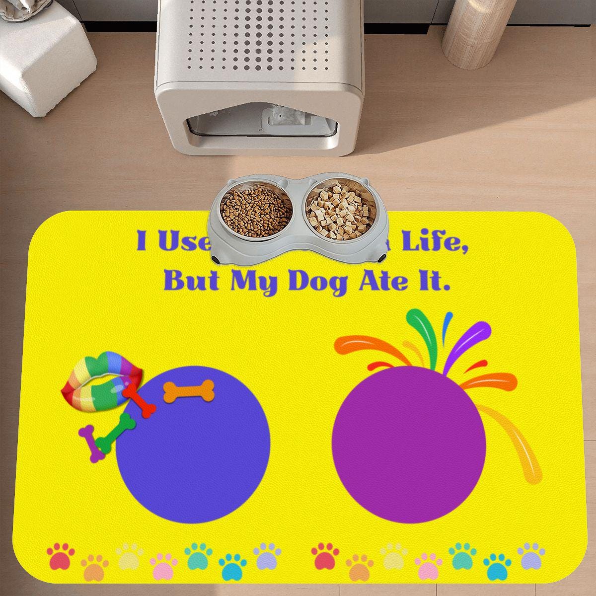 Colorful Pride Dog Feeding Mat, Rainbow Theme Food Bowl Rug, Cat or Dog Matt for Water Bowl to Keep Floor Clean