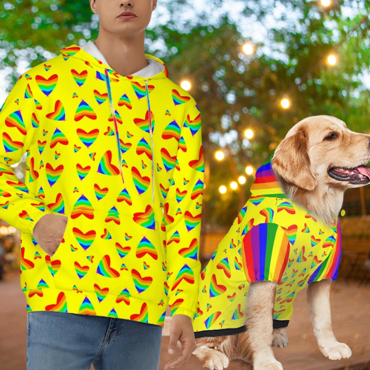 Pride Theme Dog and Owner Matching Hoodies , Buy both from this shop, Unisex Hoodie and Dog Hoodies for fashionable outings