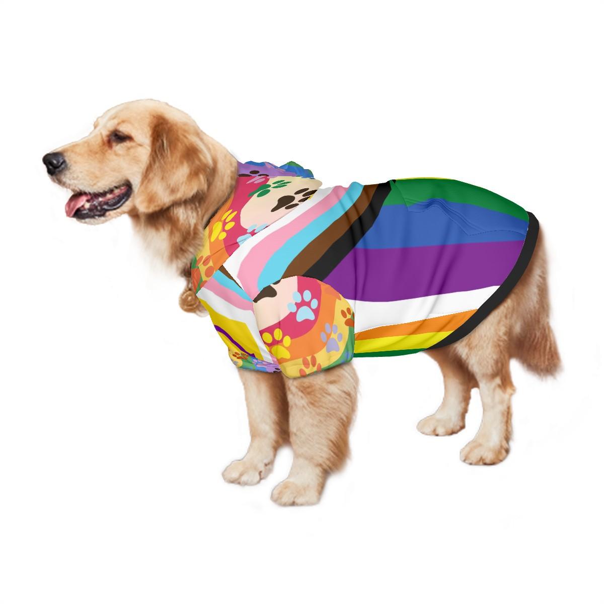 Diverse Pride Dog Hoodie - Rainbow Flag Pet Clothing, All Inclusive Flag, Pefect for Furry Friend for walks to the park, Pride Parade