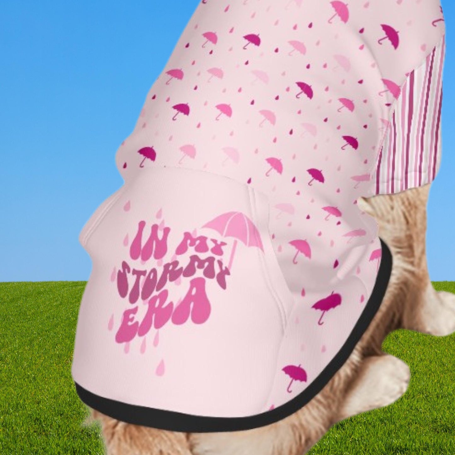 In My Stormy Era Dog Hoodie, Pink Umbrellas to Celebrate Your Own Stormy In Fashion, Cute Dog Outfit sizes Small to XXL