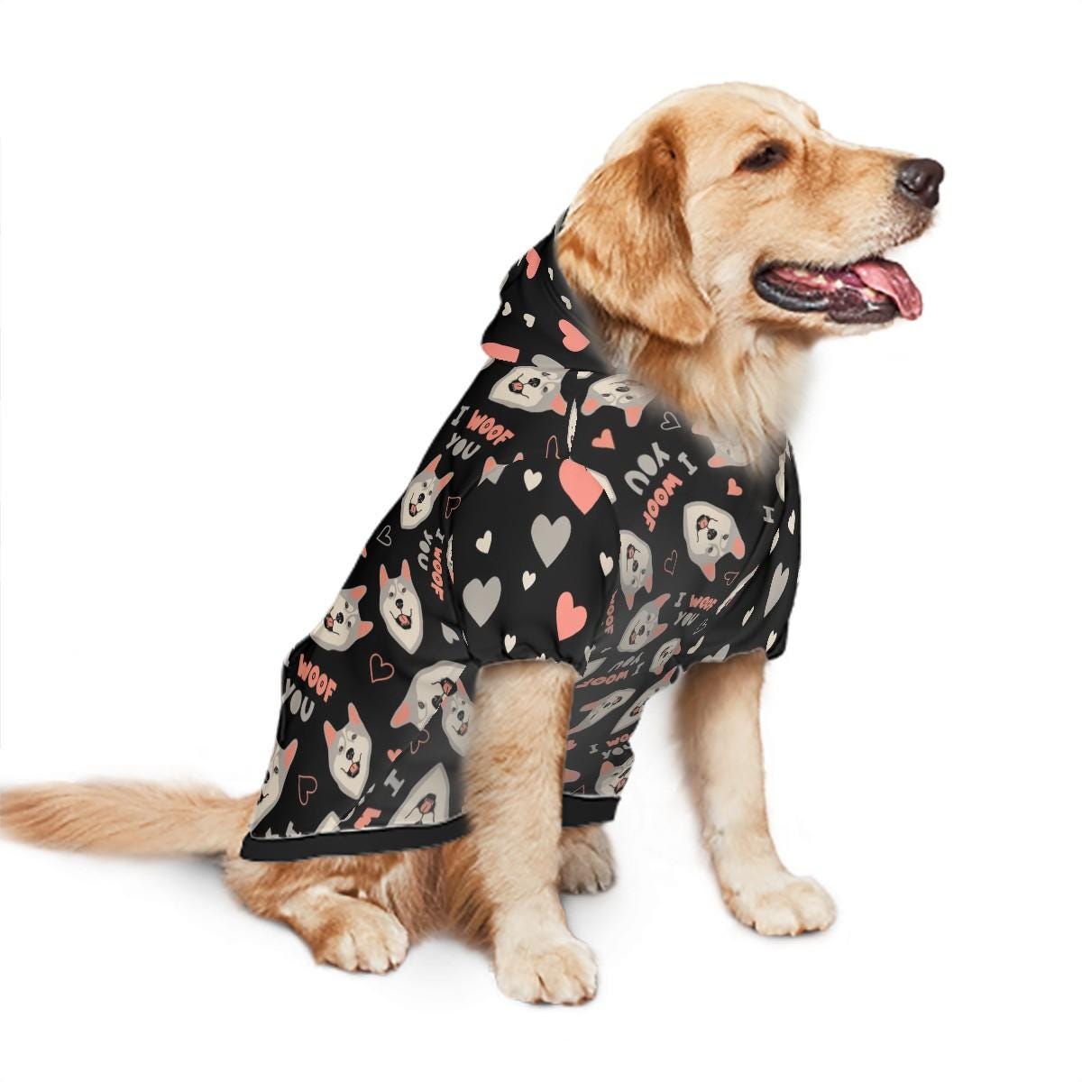 Unique Dog Hoodie with I Woof You, Perfect Gift for Your Human BFF, awesome Outfit for Trip to the Park or a Ride in the Car, great Gift