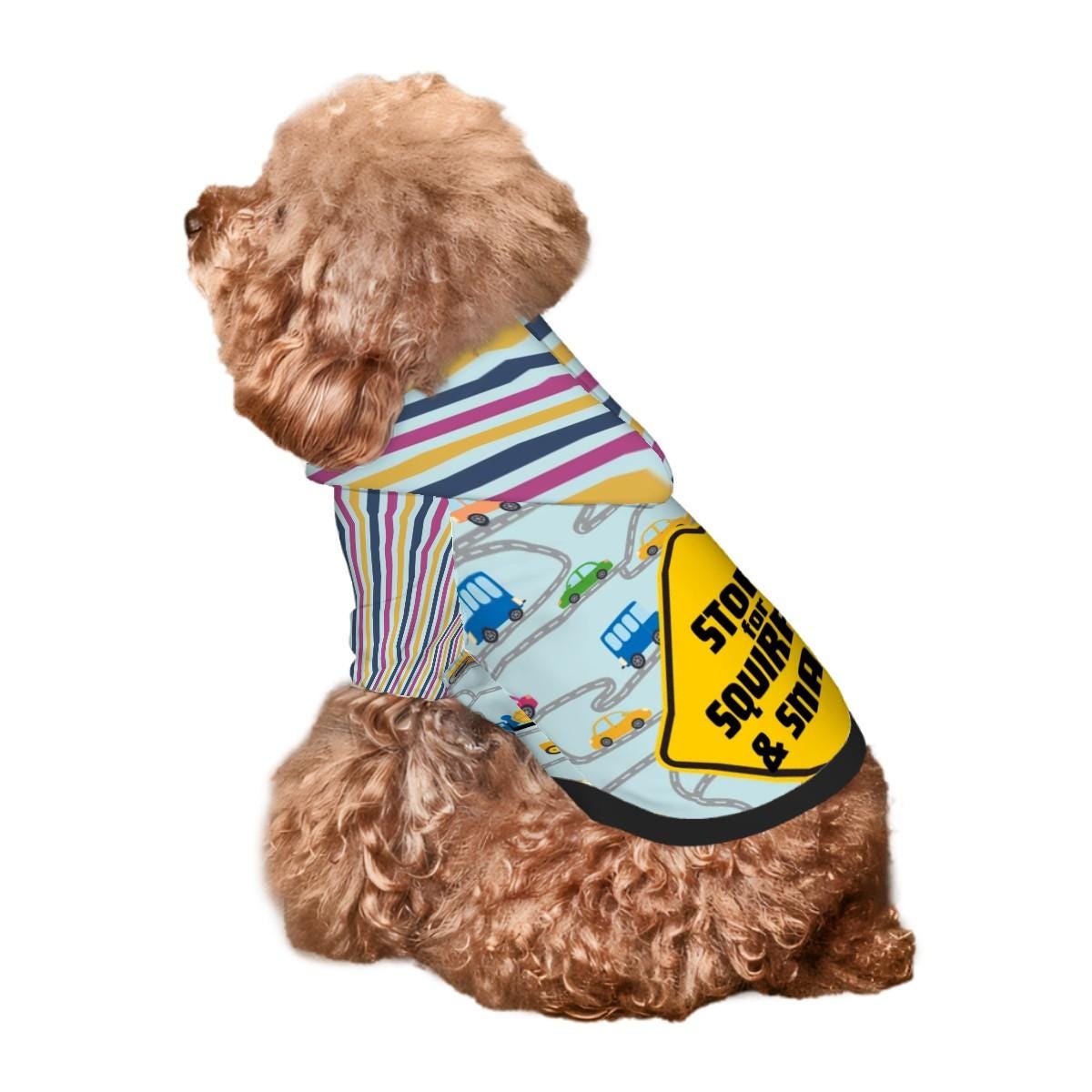 City Streets with Warning Sign, Stops for Squirrels and Snacks, Pet Hoodie for Dogs, Fun Car Driving, Matching Tee or Hoodie Available