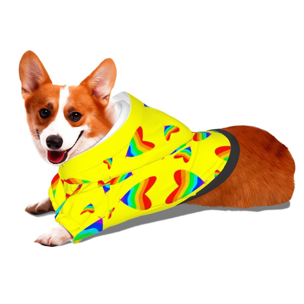 Celebrate Pride with Yellow Hearts Dog Hoodie for Small Dog, Fashionable Dog Sweater, Perfect gift for Dog Lover, Fathers Day Gift