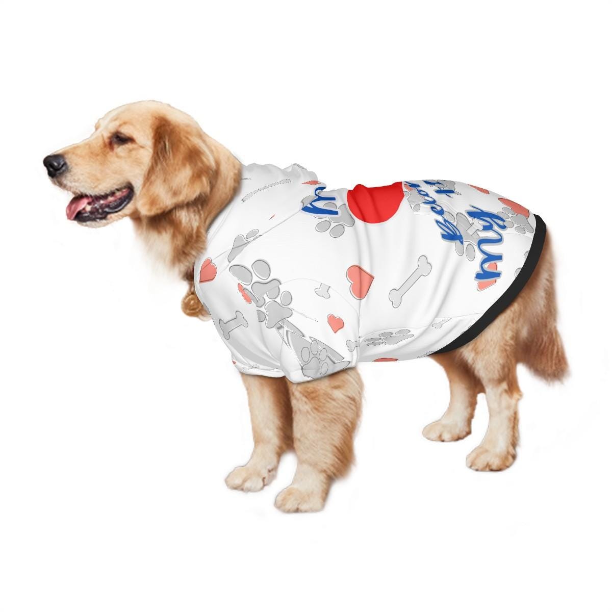 Ready for Park Fashion, Dog Hoodie, My Heart Belongs to My Human, White with Grey Hearts, Great Gift for Fathers Day