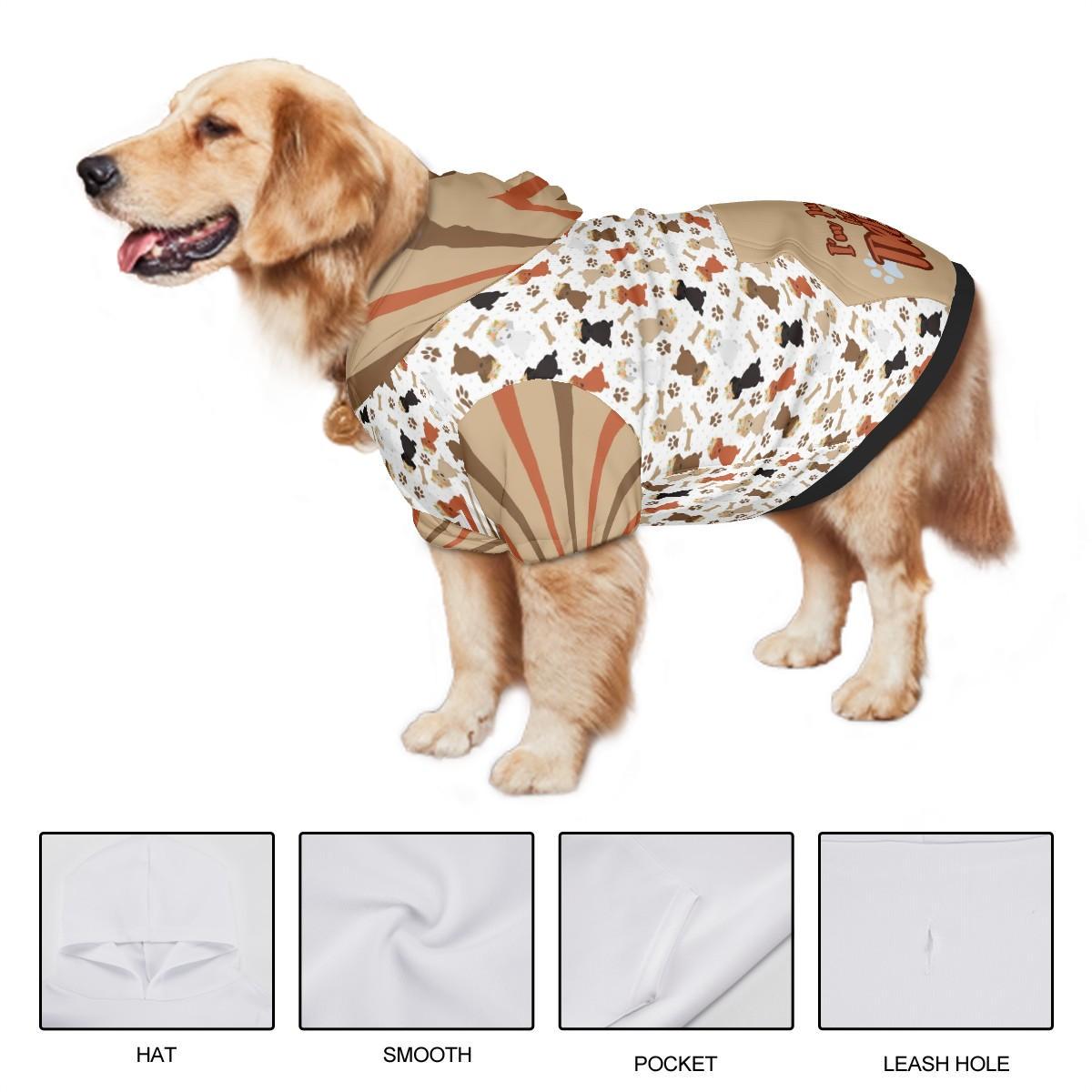 Dog Hoodie Pattern with Multiple Dogs with Flowers, I'm Here for the Treats, Statement of All Dogs Ready to go to the Park, Brown Color