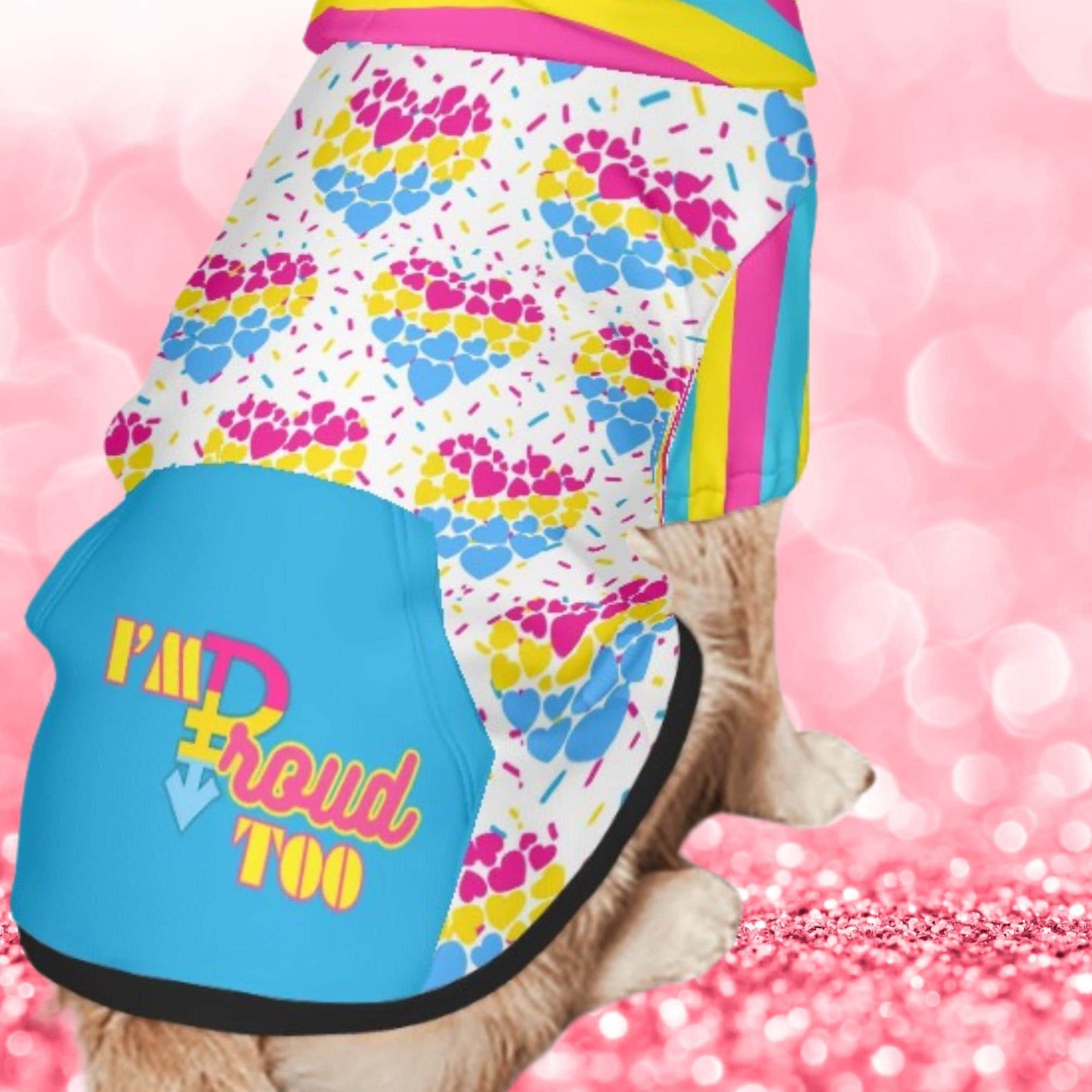 Custom Dog Hoodie with Pansexual Flag and Rainbow Hearts - Pet Pride Clothing