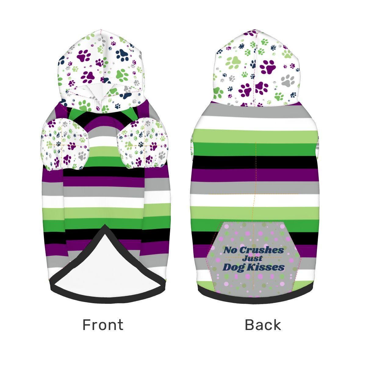Aroace Pride Themed Dog Hoodie, Custom Dog Hoodie for your Outings, No Crushes, Just Dog Kisses, Fashionable Atire