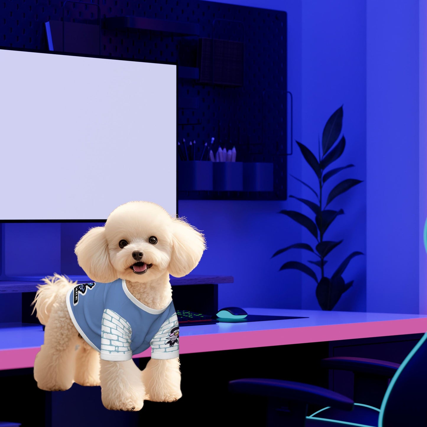 Small Dog Deltarune Shirt in Blue Graffiti Brick Design, Pet Fashion, Gamer Vibe, Anime Tee