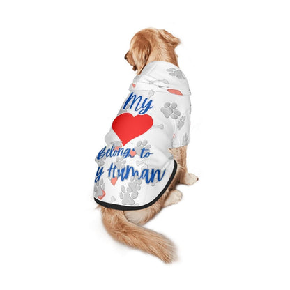 Ready for Park Fashion, Dog Hoodie, My Heart Belongs to My Human, White with Grey Hearts, Great Gift for Fathers Day