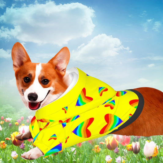 Celebrate Pride with Yellow Hearts Dog Hoodie for Small Dog, Fashionable Dog Sweater, Perfect gift for Dog Lover, Fathers Day  Gift