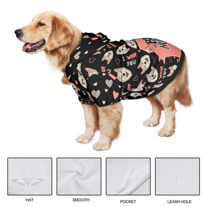 Unique Dog Hoodie with I Woof You,  Perfect Gift for Your Human BFF, awesome Outfit for Trip to the Park or a Ride in the Car, great Gift
