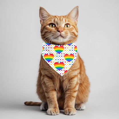 LGBTQ Kitty Scarf, Double-Sided Cat Bandana with Pride Fists, Pride Hearts, A Fashionable Scarf for Outings or Sitting in the Window