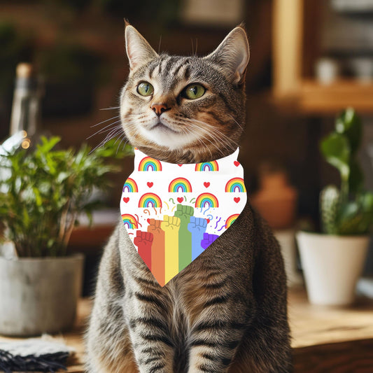 LGBTQ Kitty Scarf, Double-Sided Cat Bandana with Pride Fists, Pride Hearts, A Fashionable Scarf for Outings or Sitting in the Window