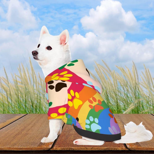 Rainbow Pride Flag Pet Hoodie with Hearts for Small Dogs, Custom Hoodie Gift, Mothers Day, Fathers Day, Dog Lover Gift