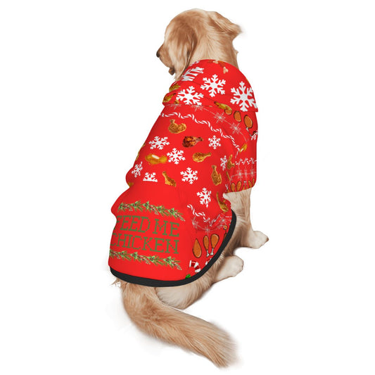 Red Christmas Ugly Sweater for Dog, Cute Feed Me Chicken Hoodie, Fashionable Dog Hoodie for Parties