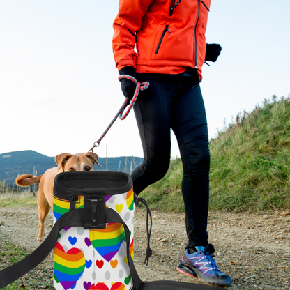 Fun & Functional Pet Treat Carrier   My Favorite Design, Pride Rainbow Hearts, No Spill Design with Convenient Long Strap!