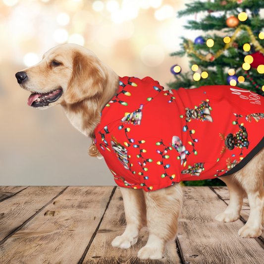Adorable Red Christmas Dog Hoodie | Festive Lights for Cute Holiday Photos "Have a Fetchin Christmas"