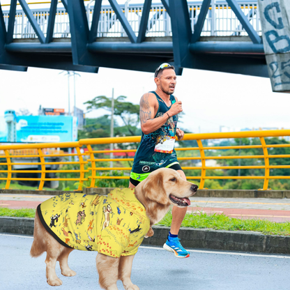 Fun Dog Hoodie: Dogs Chasing Cats & Mice, Then Switch Chase!, "PAWS-ing My Run? Only for Treats" in yellow, perfect for 5K Spring Run