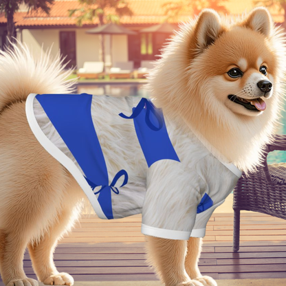 Blue One-Piece Dog Swimsuit T-shirt  - Tank Top Costume Beachwear Blue Small Dog  WHITE FURRY Friend