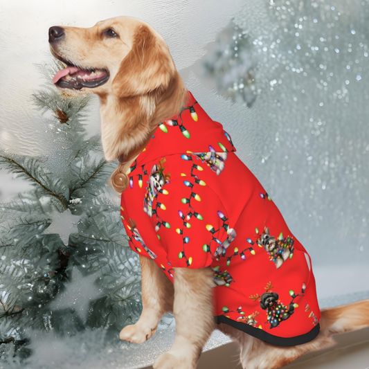 Adorable Red Christmas Dog Hoodie | Festive Lights for Cute Holiday Photos "Have a Fetchin Christmas"