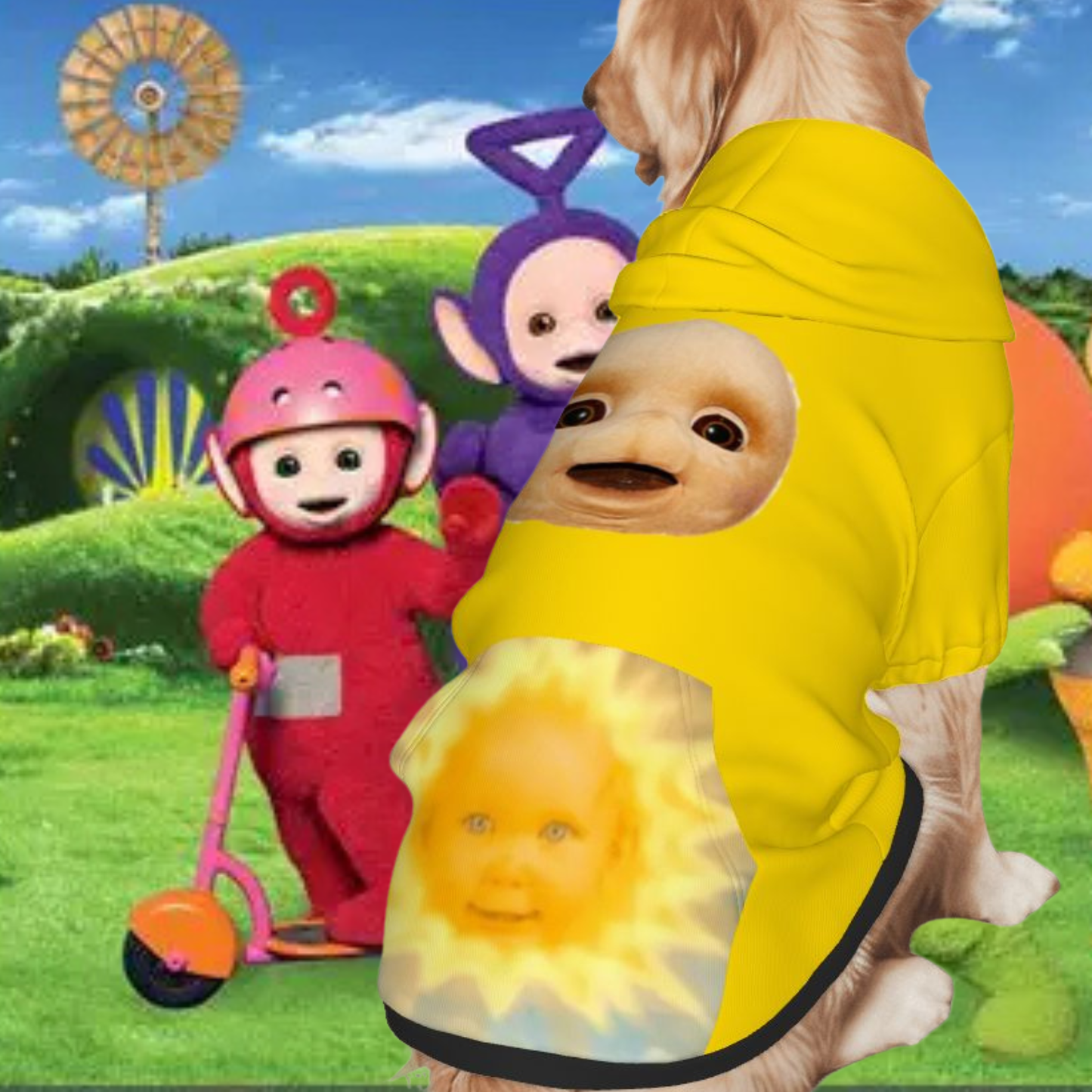 Laa Laa Inspired Dog Costume - Teletubbies Yellow Hoodie, Retro Teletubby Shirt, Halloween or Everyday Cosplay, La La is Fun
