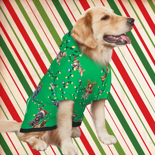 Green Christmas Dog Hoodie with Lights - Cute Pup Photo Prop "Merry Woof-mas"
