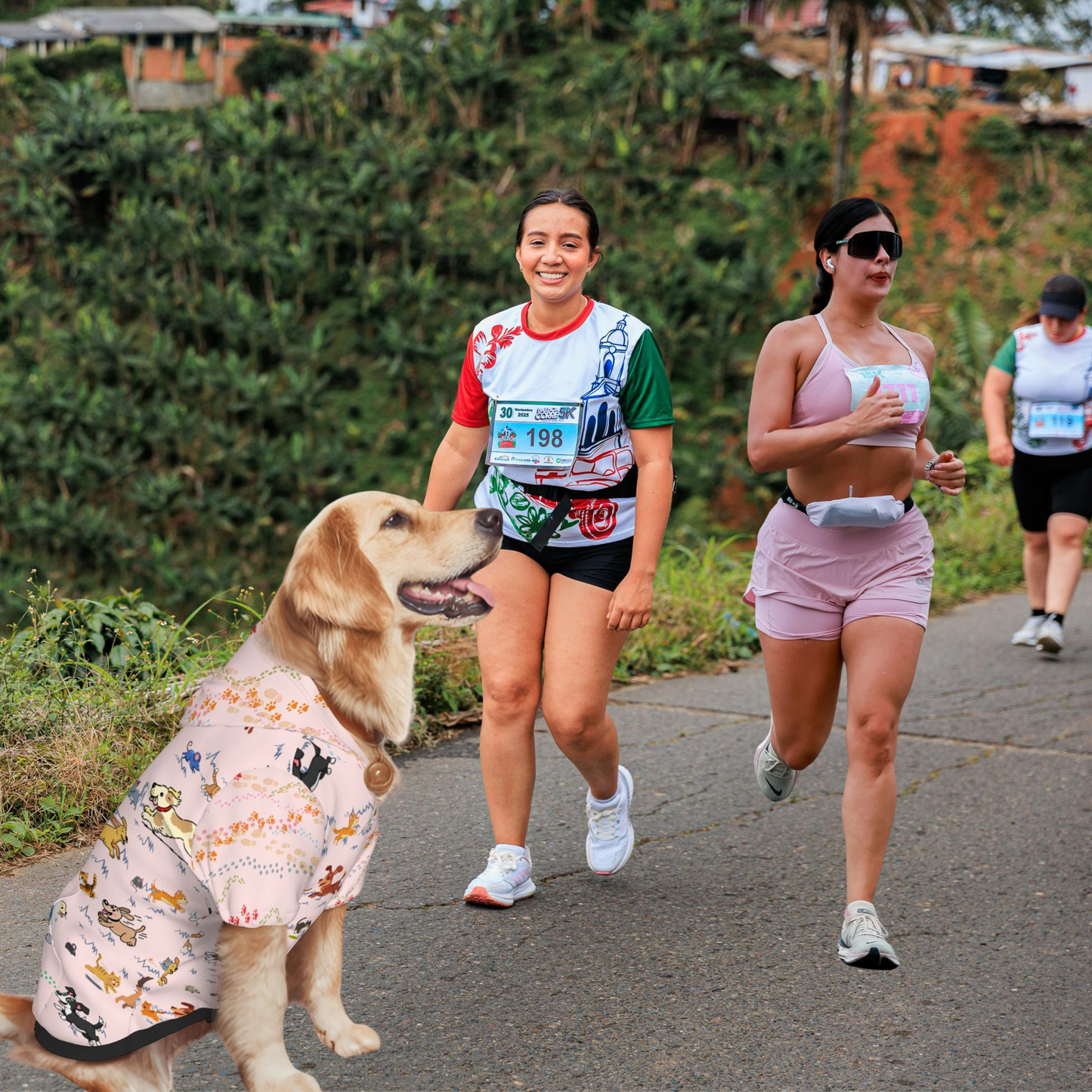 Playful Dog Hoodie: Adorable Dogs, Cats & Mice in a Hilarious Chase, "Paws-ing My Run? Only For Treats"  Pinkseveral colors available, Don't go running without having drip