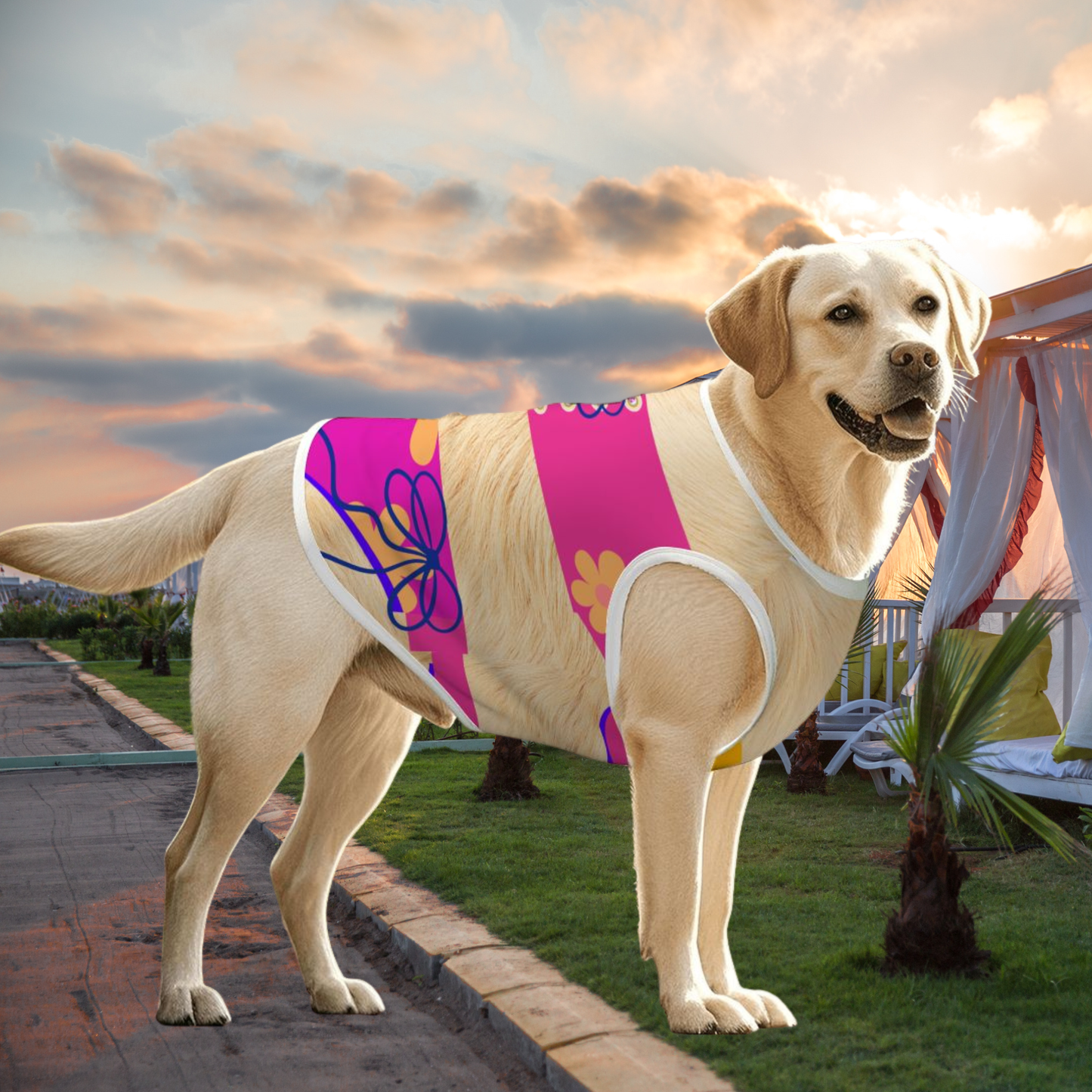 Dog Beachwear - Pink One-Piece Tank Top Swimsuit Costume, BEIGE FURRY Friend