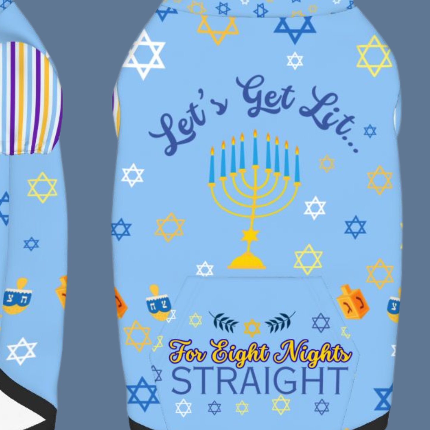 Celebrate Hanukkah with Your Pup, Get Lit Dog Hoodie in Ugly Sweater Style, Get Lit for 8 Straight Nights