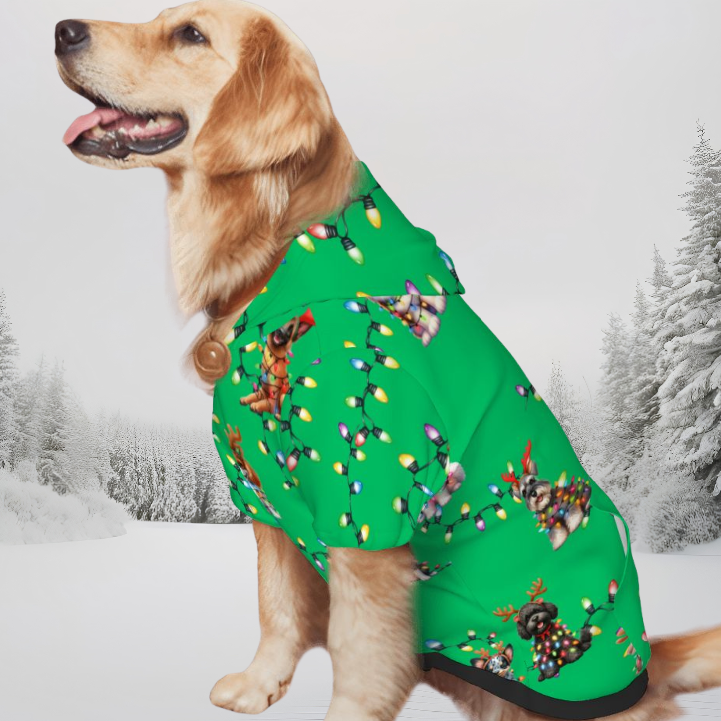 Green Christmas Dog Hoodie with Lights - Cute Pup Photo Prop "Merry Woof-mas"