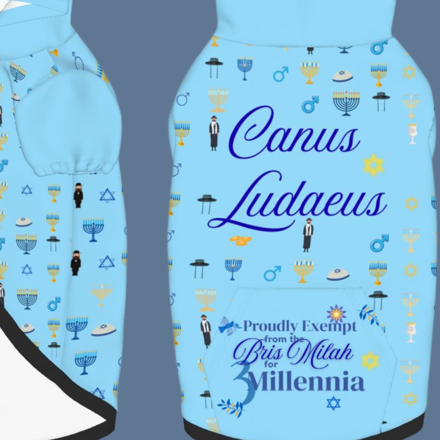 Funny Dog Hoodie - Ugly Sweater for Hanukkah, Jewish Man's Favorite, Bris Milah Free, Holiday Dog Hoodie