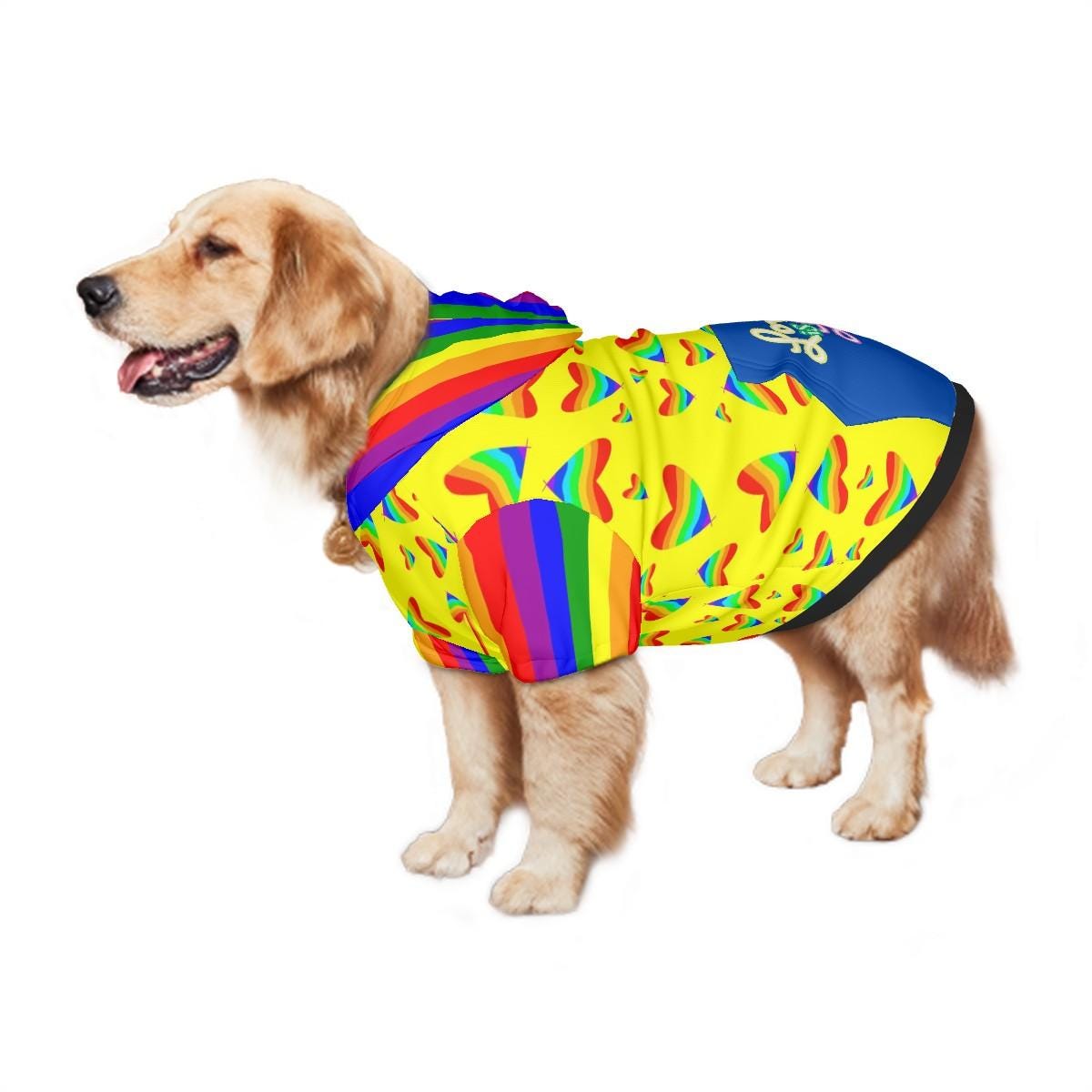 Love is Love Dog Hoodie with Pride Hearts in Rainbow Colors, Perfect gift for Dog Lover Friendd, Great for PRIDE PARADE