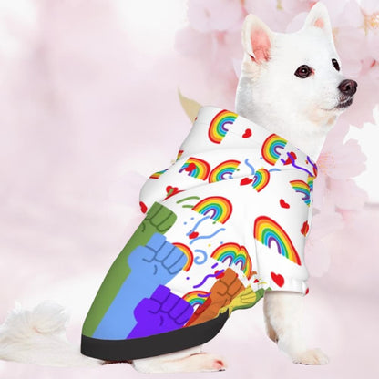 Rainbow Pride Flag Pet Hoodie with Hearts for Small Dogs, Custom Hoodie Gift, Mothers Day, Fathers Day, Dog Lover Gift