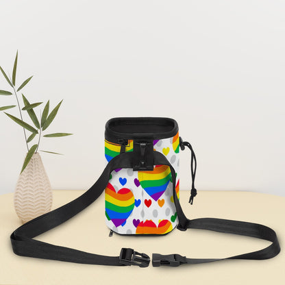 Fun & Functional Pet Treat Carrier   My Favorite Design, Pride Rainbow Hearts, No Spill Design with Convenient Long Strap!