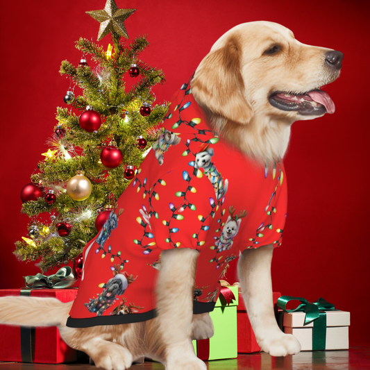 Red Christmas Dog Hoodie with Lights | Ideal for Cute Dog Holiday Pics "Merry Woof-mas"