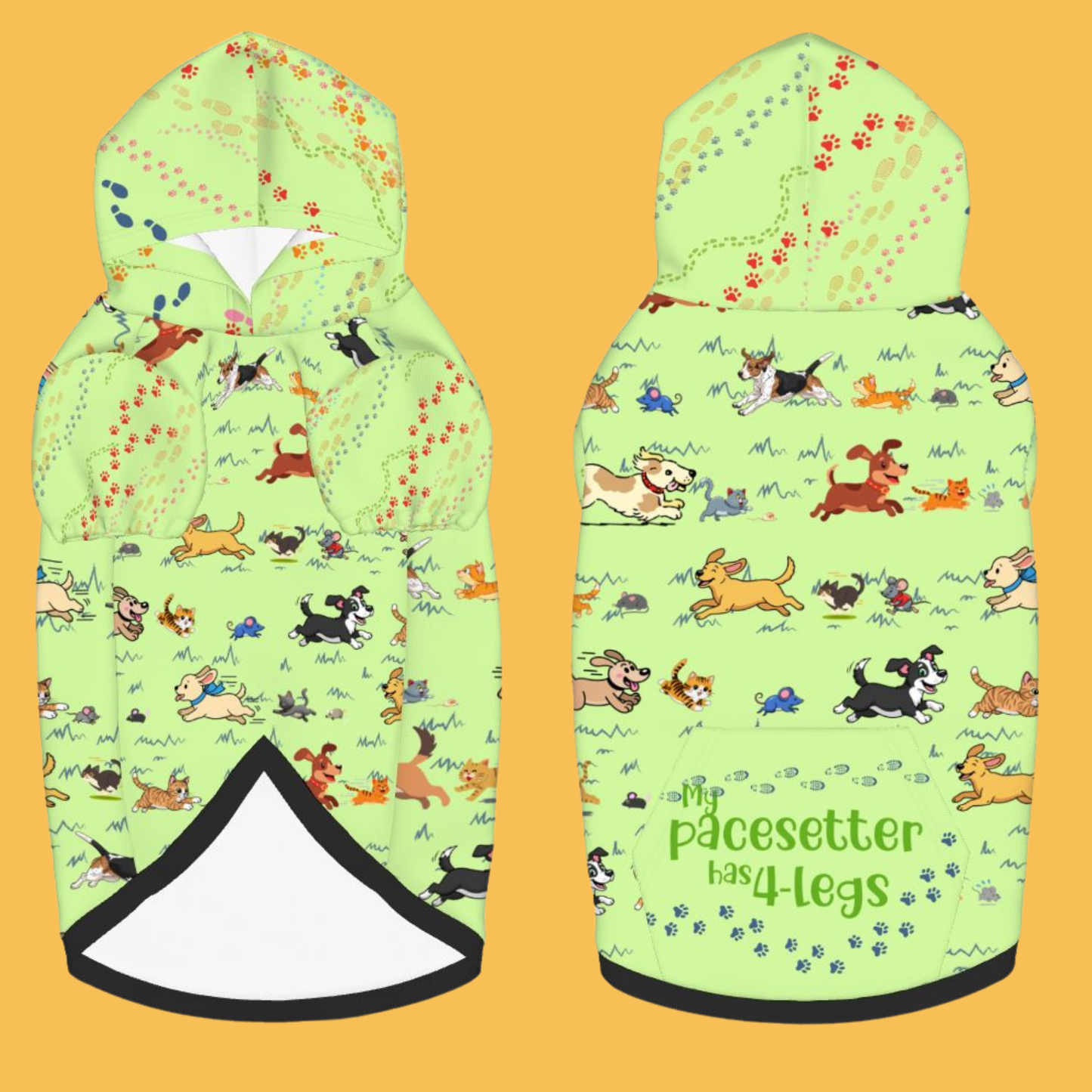 Playful Dog Hoodie: Chasing Cats, Mice, & the Ultimate Turnaround! "My Pacesetter has 4 Legs" in Green