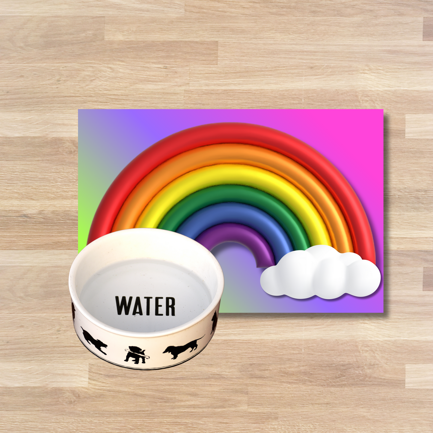 LGBTQ Pride Dog Food Mat - Rainbow Design Pet Bowl Placemat, Dog Food Matt, Keeps Kitchen Floor Clean, Catt Food Mat, Choice of 2 designs