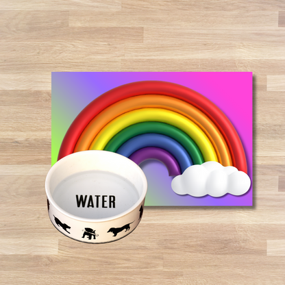 LGBTQ Pride Dog Food Mat - Rainbow Design Pet Bowl Placemat, Dog Food Matt, Keeps Kitchen Floor Clean, Catt Food Mat, Choice of 2 designs