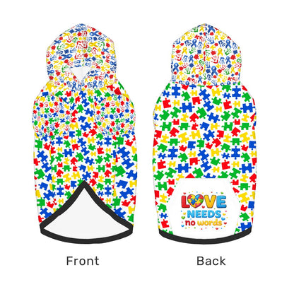 Dog Hoodie for Autism Awareness | Love Needs No Words Design
