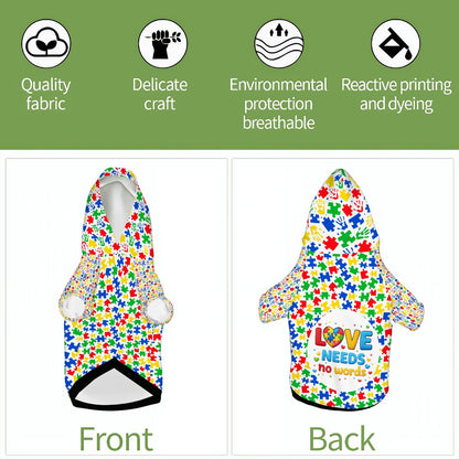 Dog Hoodie for Autism Awareness | Love Needs No Words Design